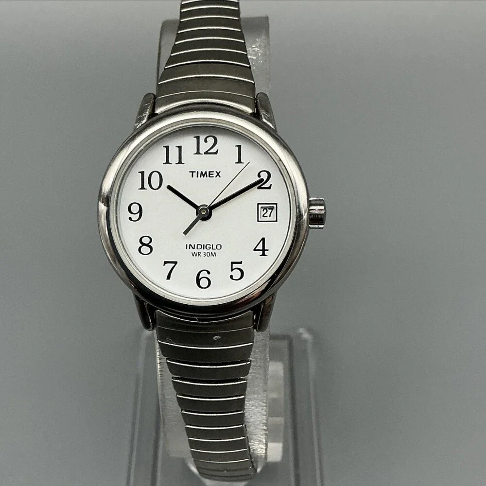 Timex Easy Reader Indiglo Womens Watch 25mm Silver Tone Stretch Band New Battery